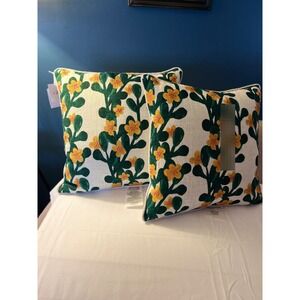 Classic Concepts Linen Throw Pillows Set of 2 Green Yellow Duck Feather 18"